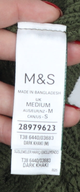 Marks & Spencer Women Green M Cotton Knit Crew Neck Jumper