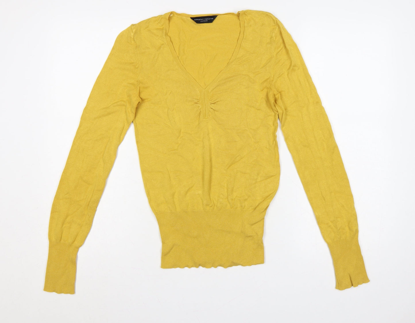 Dorothy Perkins Women Yellow UK 8 V-Neck Long Sleeve Knit Jumper