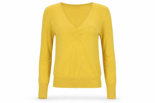 Front view of Dorothy Perkins Women Yellow UK 8 V-Neck Long Sleeve Knit Jumper