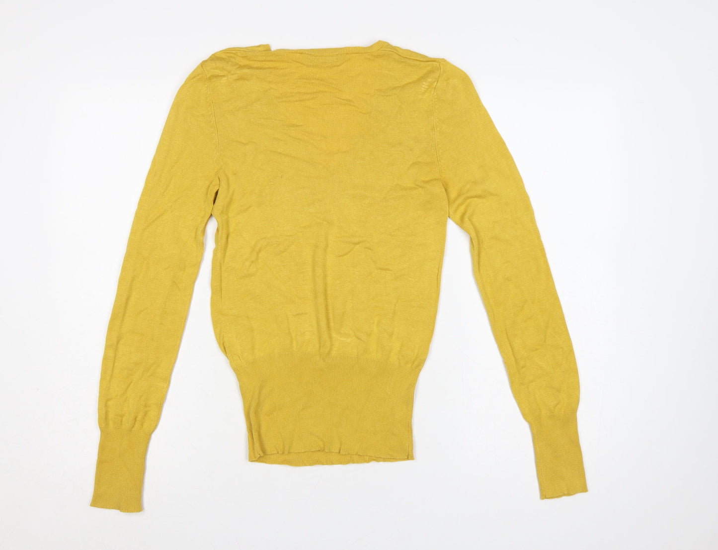 Dorothy Perkins Women Yellow UK 8 V-Neck Long Sleeve Knit Jumper