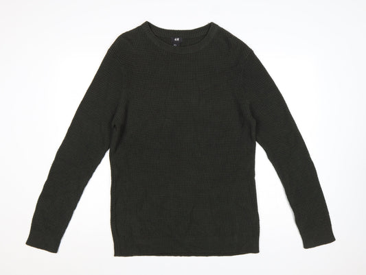 H&M Men’s Green M Waffle Knit Crew Neck Pullover Jumper