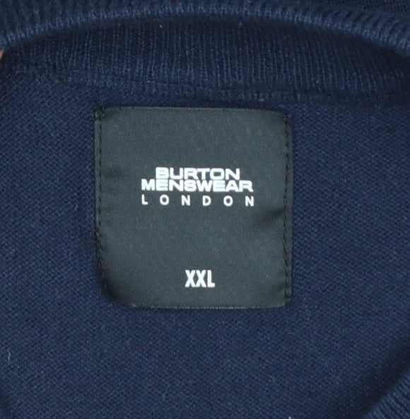 Burton Menswear London Men’s Navy Blue 2XL High Neck Cotton Jumper