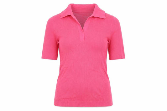 Marks & Spencer Women Pink M Ribbed Knit Short Sleeve Polo Top