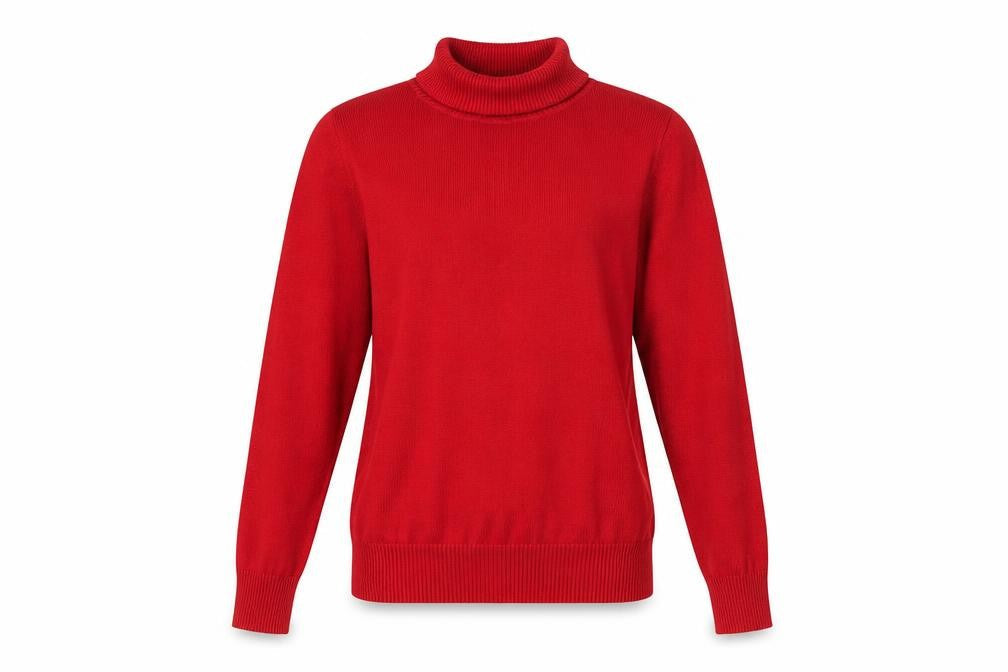 Front view of Papaya Women Red, size 8, Roll Neck Fine Knit jumper