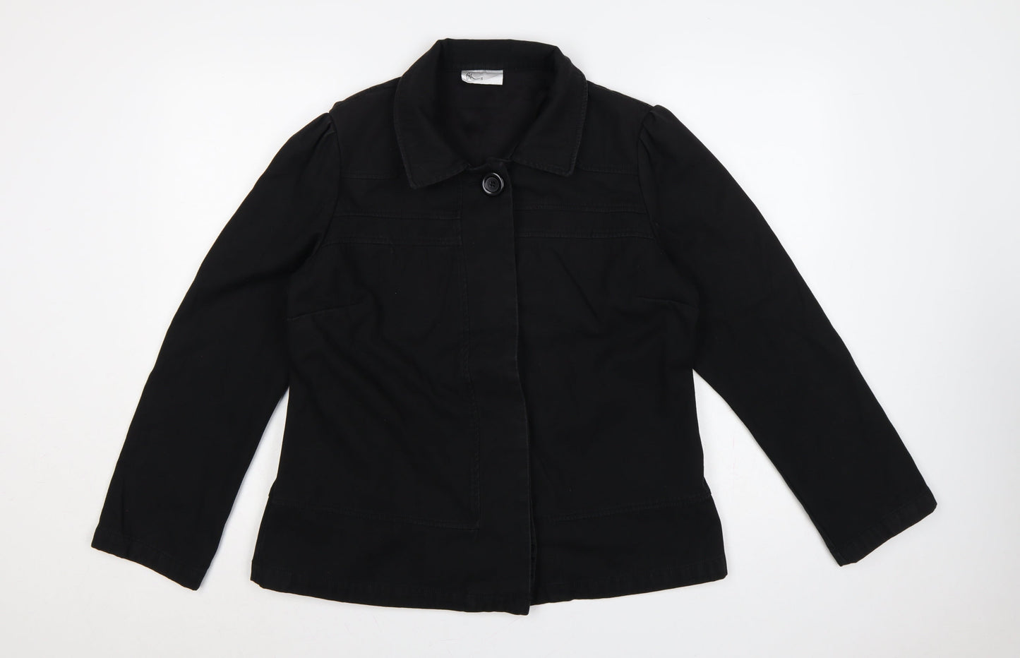 Bhs Women’s Black UK 16 Cotton Blend Collared Button Jacket