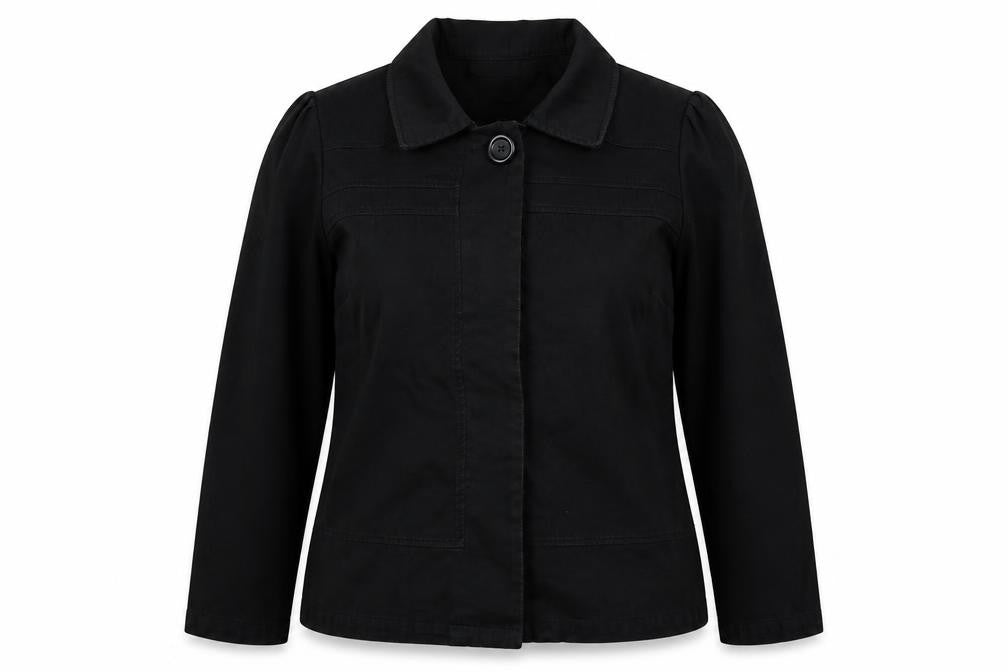 Bhs Women’s Black UK 16 Cotton Blend Collared Button Jacket