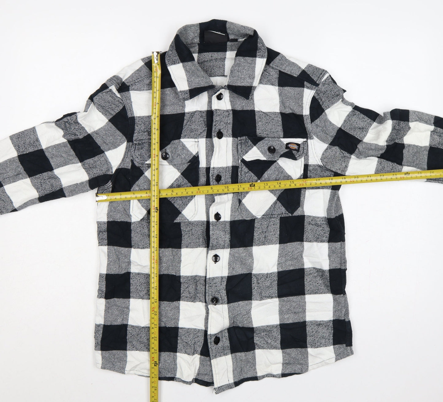 Dickies Men’s Black White Check Cotton Button-Up Work Shirt Medium