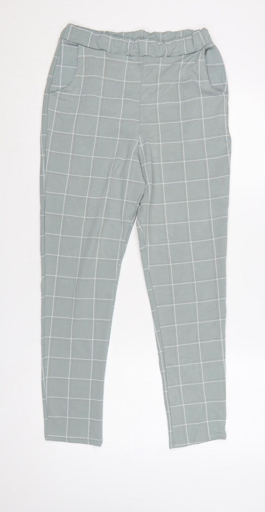 I Saw It First Women Green UK 8 Check Paperbag Tapered Trousers