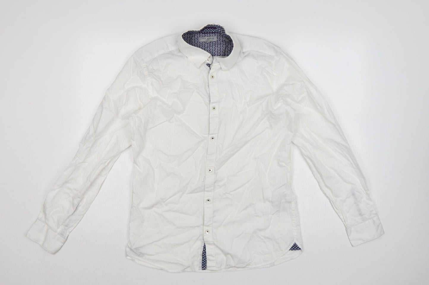 Ted Baker Men’s White Size L Cotton Button-Up Long Sleeve Shirt