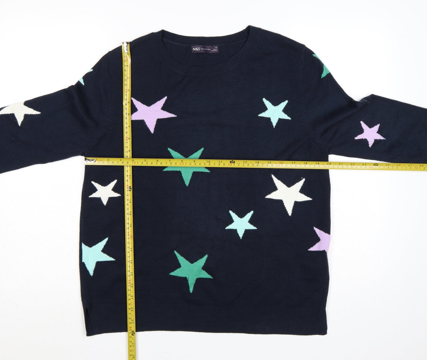Marks and Spencer Women Blue Star Knit Pullover Jumper UK 16