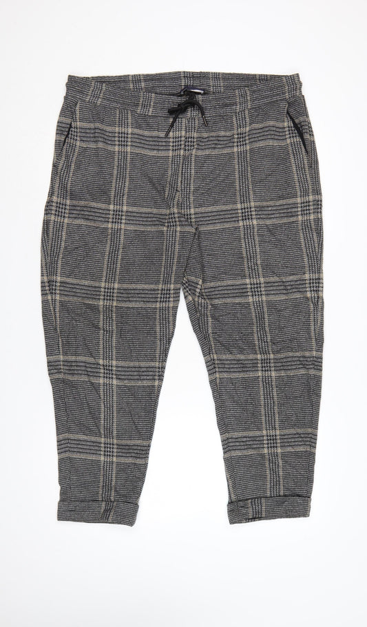 M&S Women’s Grey Plaid Tapered Jogger Trousers Size 20 Regular