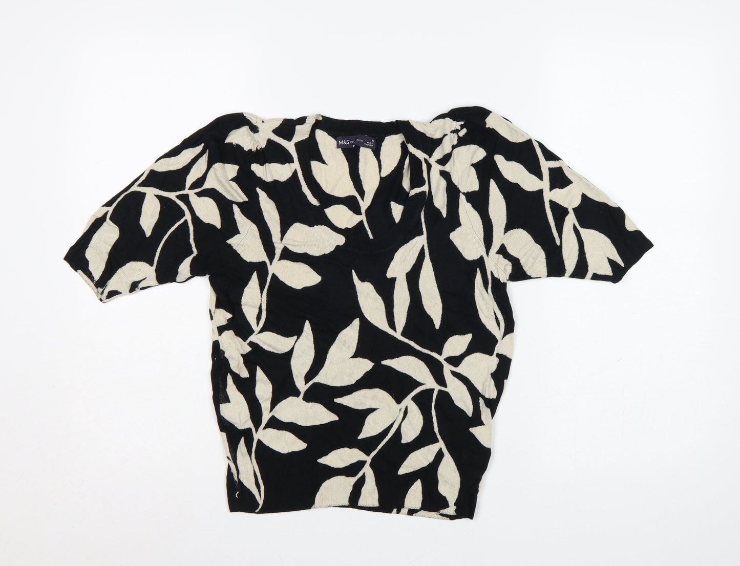 Marks and Spencer Women Black UK 10 V-Neck Floral Knit Jumper