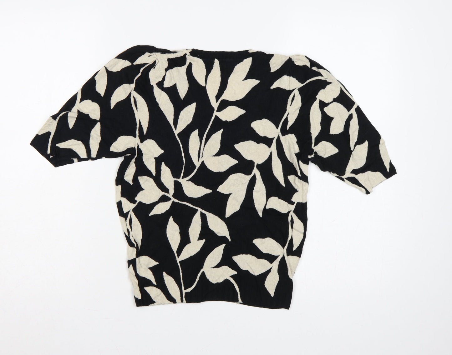 Marks and Spencer Women Black UK 10 V-Neck Floral Knit Jumper