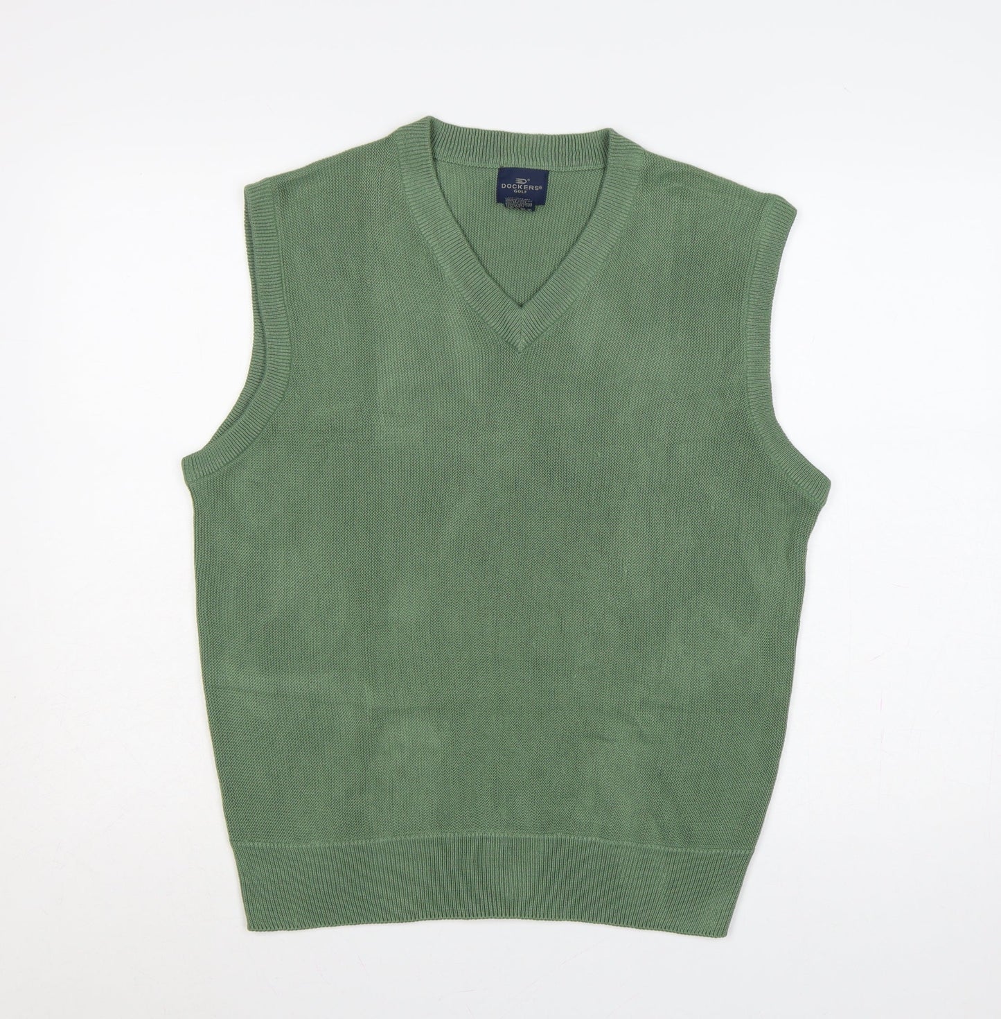 Dockers Golf Men Green L V-Neck Sleeveless Acrylic Knit Jumper Vest