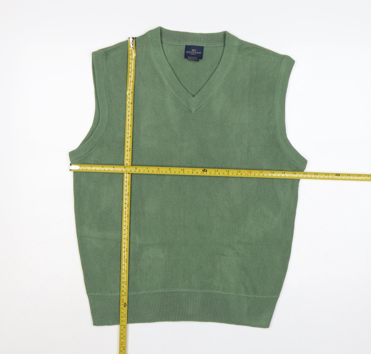 Dockers Golf Men Green L V-Neck Sleeveless Acrylic Knit Jumper Vest