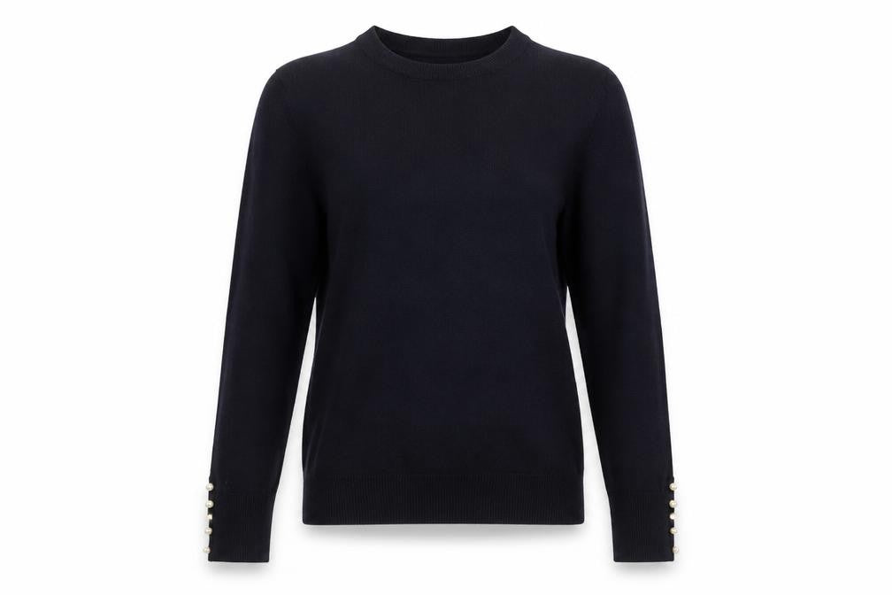 Zara Women Black L Mock Neck Knit Pearl Cuff Jumper