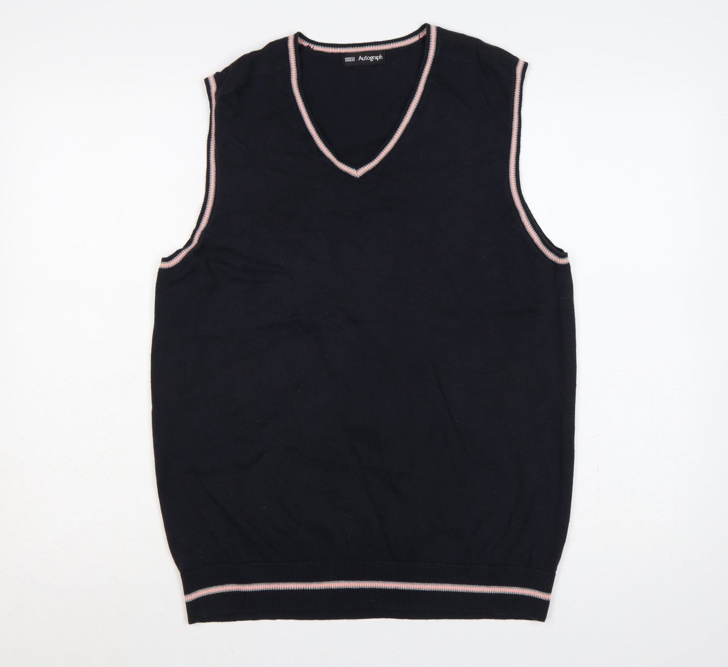 Marks & Spencer Autograph Men's Navy Blue M V-Neck Cotton Knit Vest