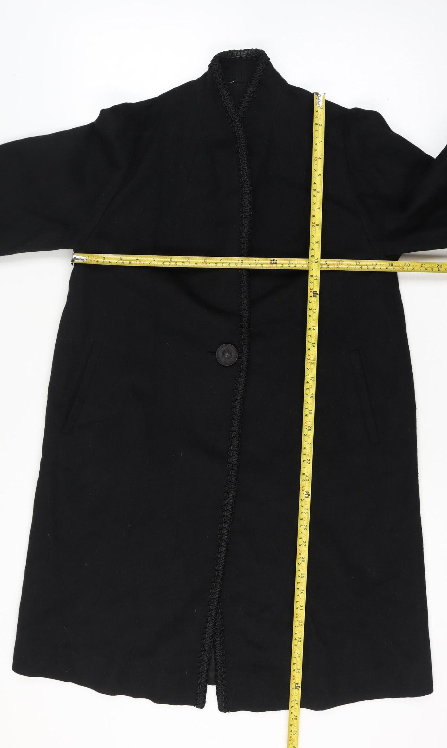 Vintage Women’s Black Long Trimmed Detail Robe Coat Size 14