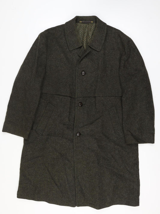 Tiroler Loden Mens Green Wool Overcoat Vintage Long Button Coat