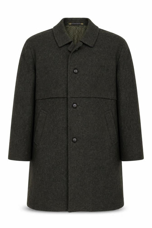 Tiroler Loden Mens Green Wool Overcoat Vintage Long Button Coat