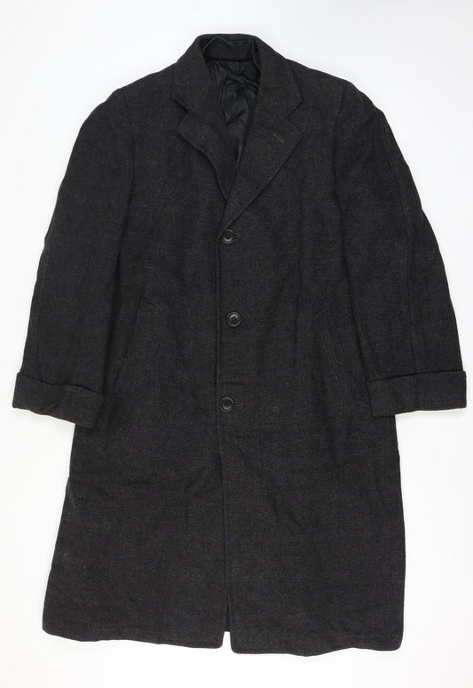 Manchester Clothes Men’s Chest 44 Black Checked Tweed Long Overcoat Vintage