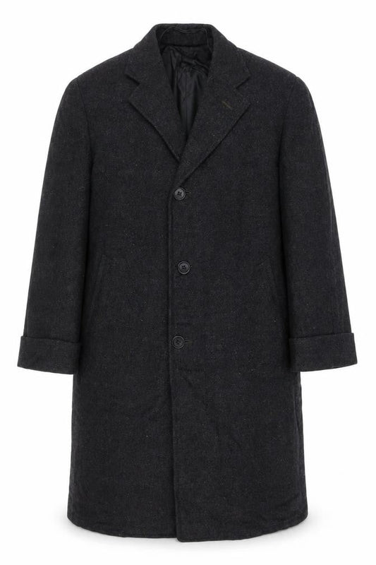Manchester Clothes Men’s Chest 44 Black Checked Tweed Long Overcoat Vintage