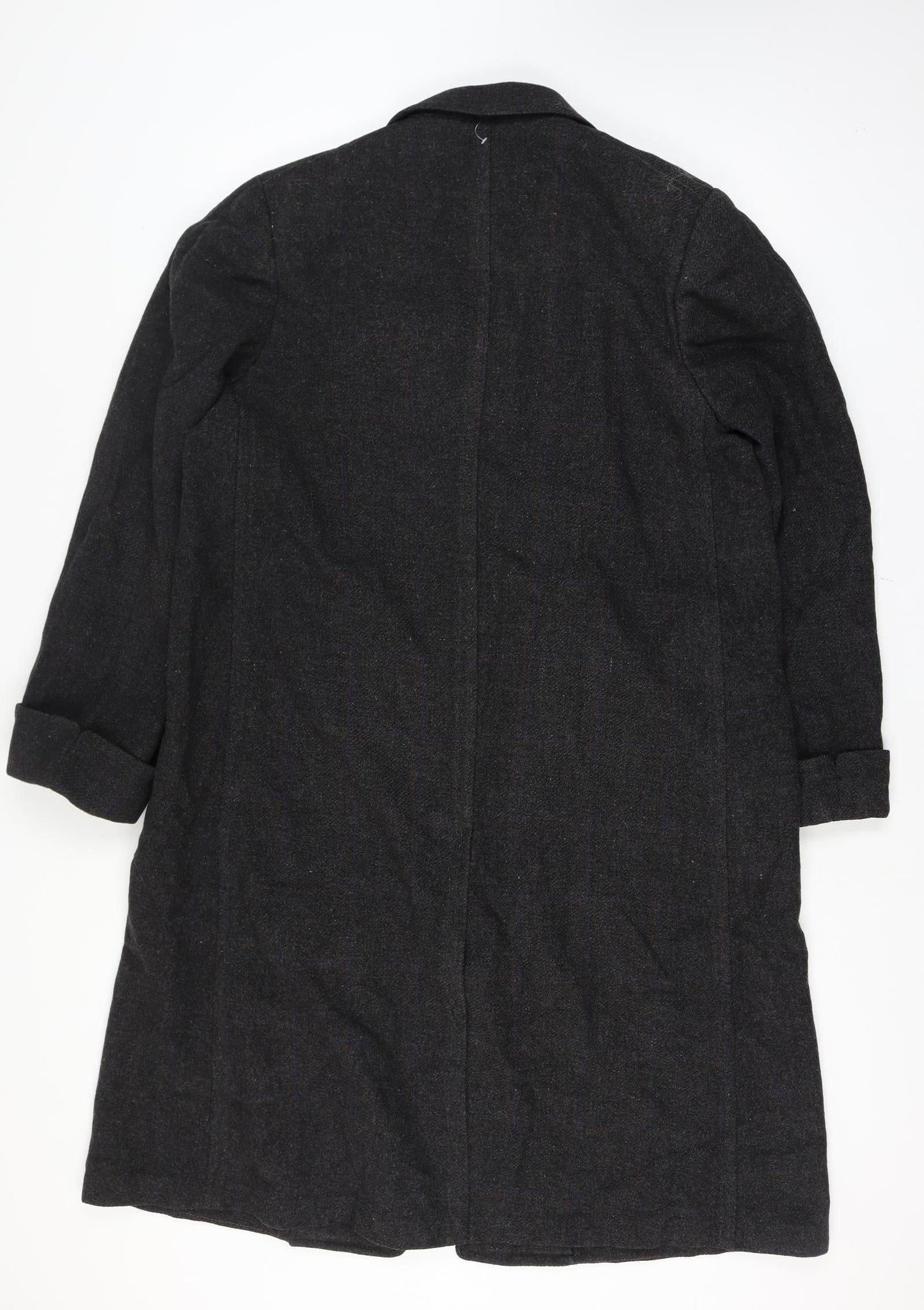 Manchester Clothes Men’s Chest 44 Black Checked Tweed Long Overcoat Vintage