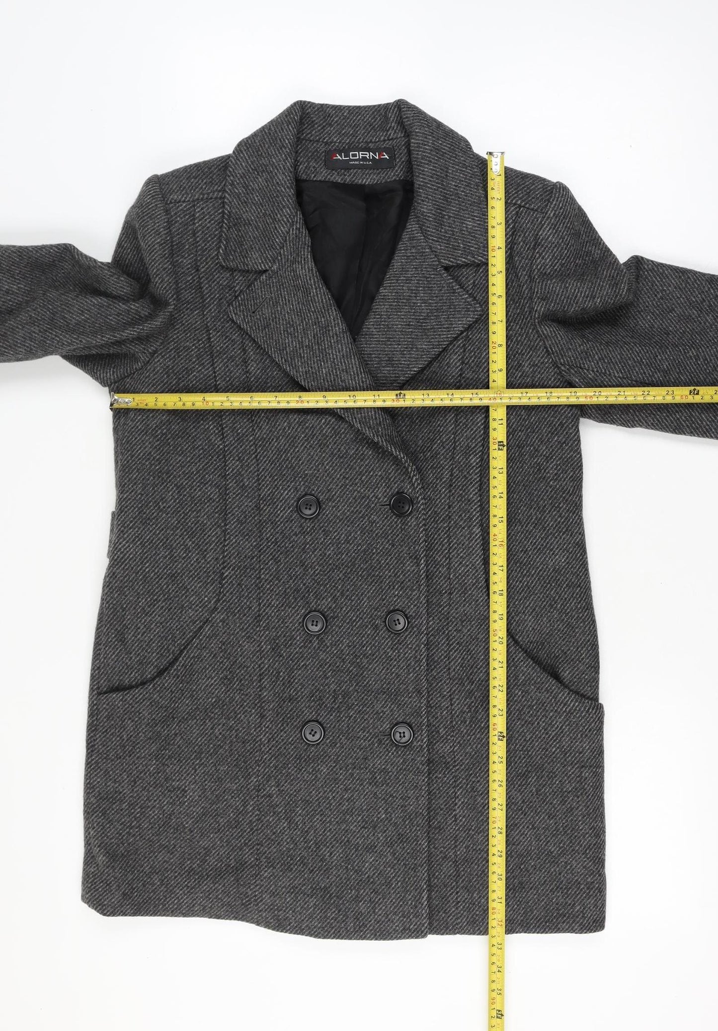 Alorna Women’s Grey Size 14-16 Wool Herringbone Pea Coat Mid-Length