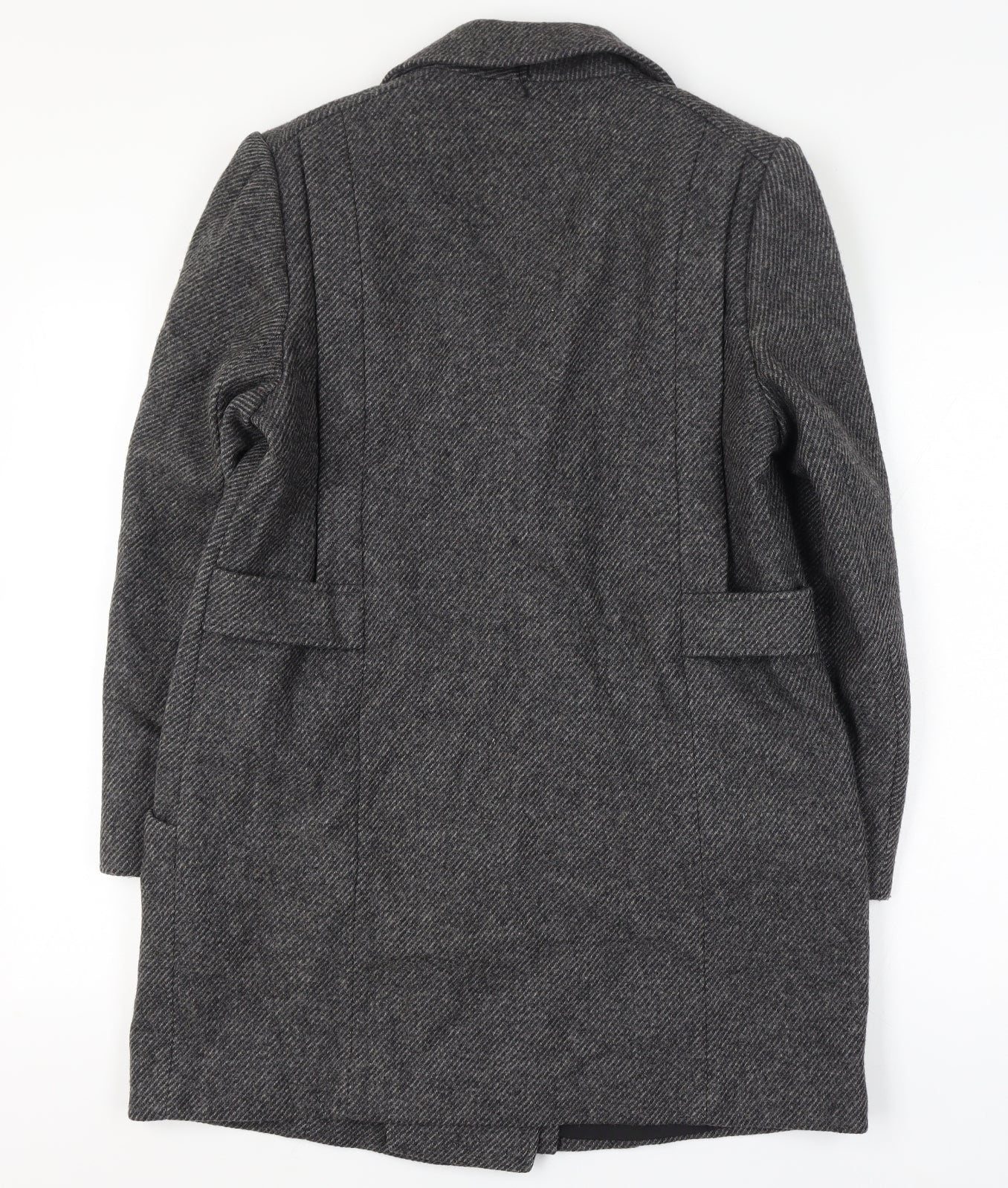 Alorna Women’s Grey Size 14-16 Wool Herringbone Pea Coat Mid-Length