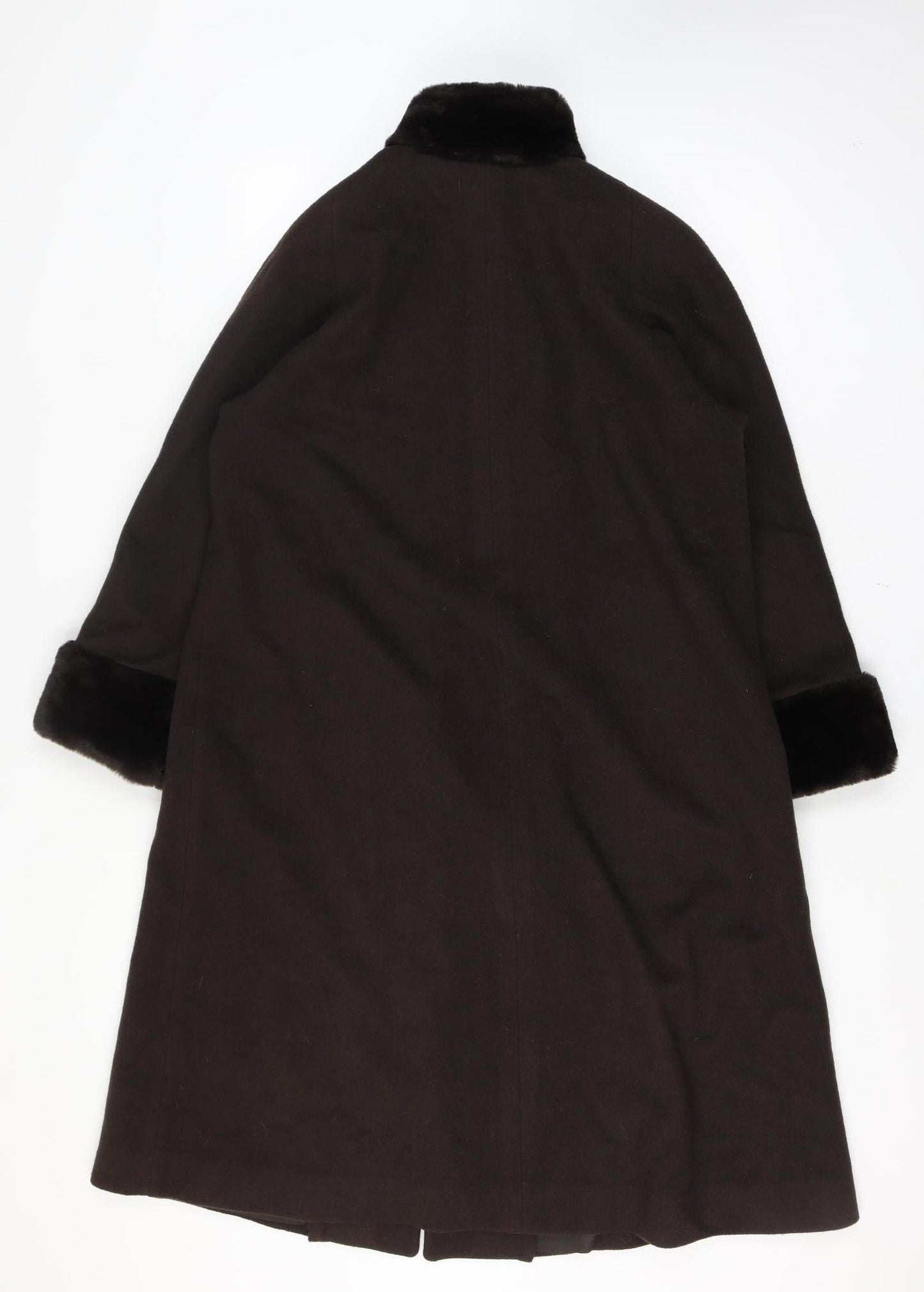 Jones New York Women’s Brown Size 14 100% Wool Long Overcoat Faux Fur Trim