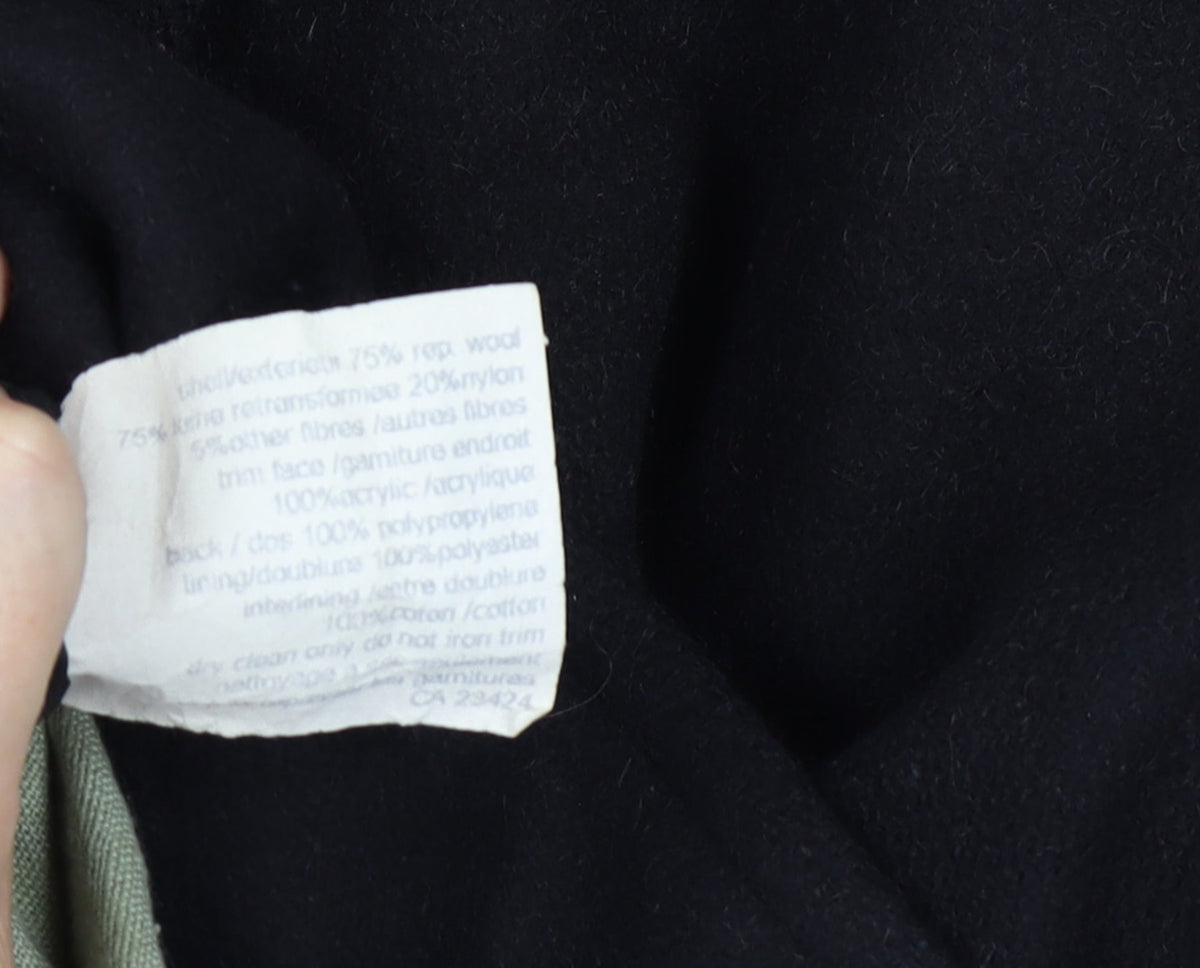 Brand and care label for Gallery Women, size 16, Black Wool Blend Faux Fur Trim Long Overcoat Size Unlabelled