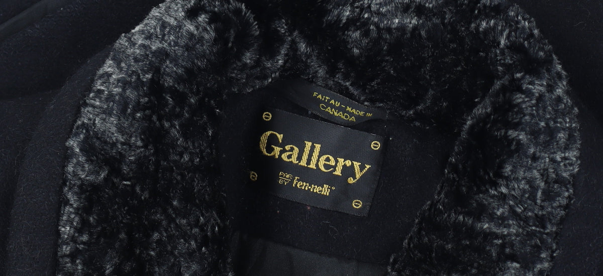 Additional view of Gallery Women, size 16, Black Wool Blend Faux Fur Trim Long Overcoat Size Unlabelled