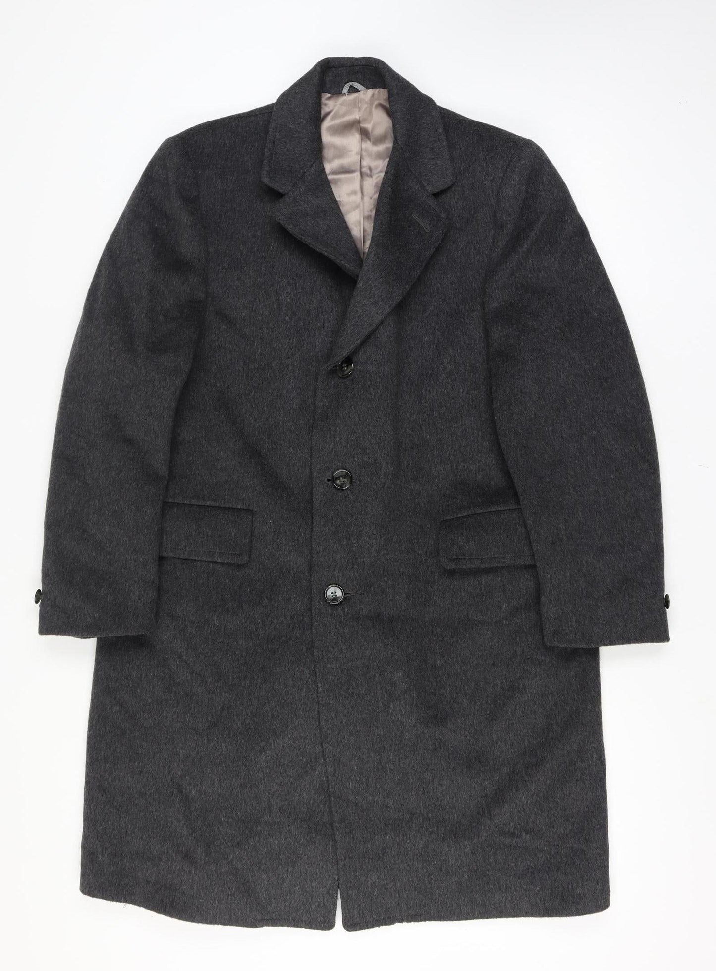 Sears Men’s Grey Chest 42 Wool Cashmere Long Overcoat Lined Single-Breasted