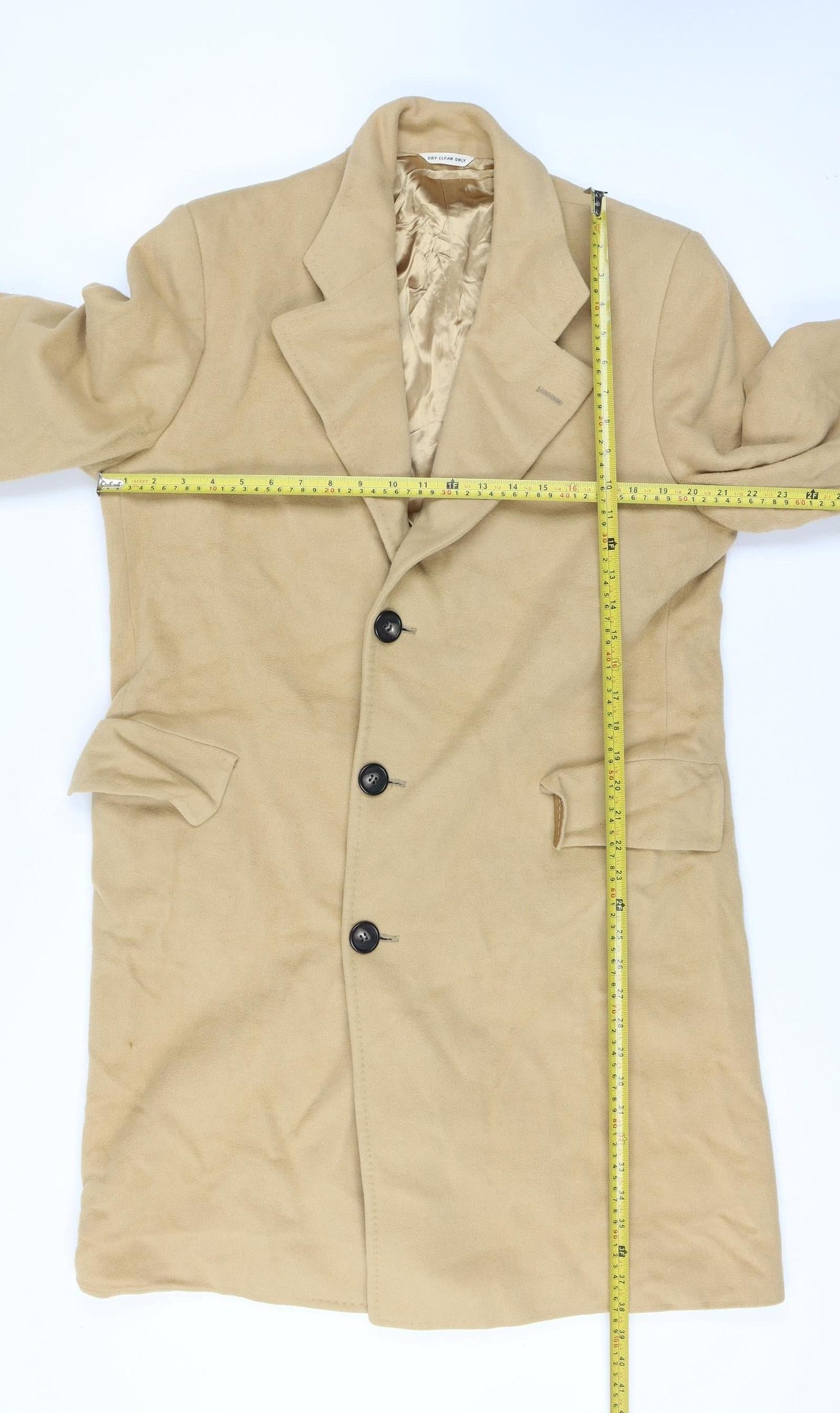 Bill's Clothes Men’s Beige 42 Vintage Long Overcoat Single-Breasted