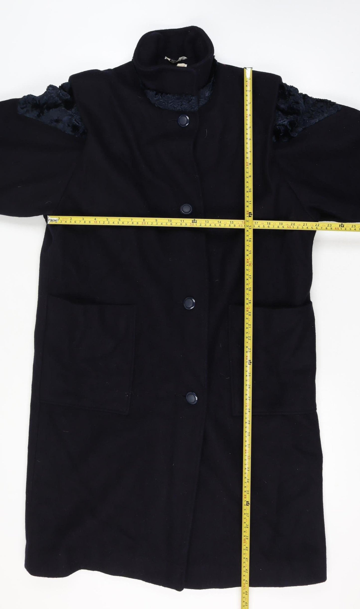 Niccolini Women Size 16-18 Black Long Wool Blend Fur Trim Overcoat Size Unlabelled