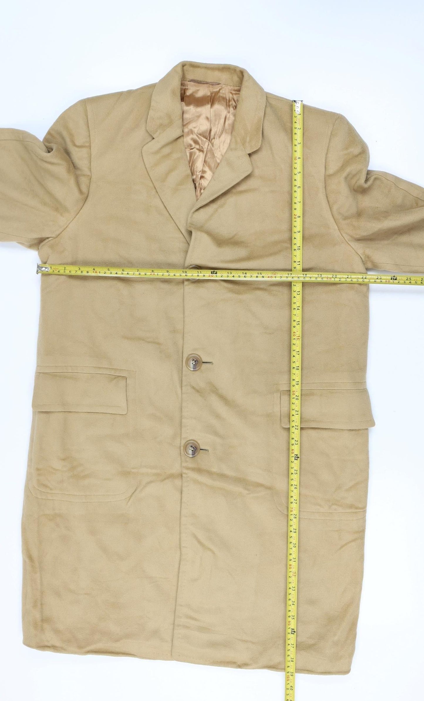Oriental Cashmere Size L Men’s Beige 100% Cashmere Long Overcoat Lined