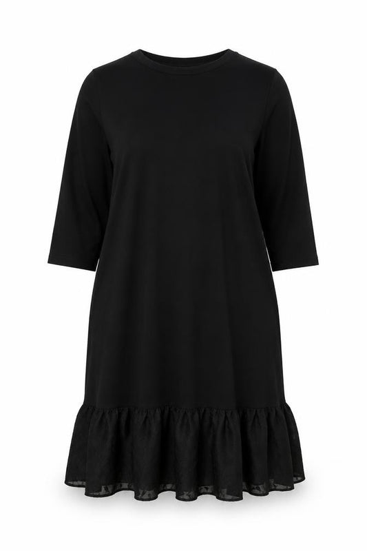 Saint + Sofia Women Black UK 18 Shift Dress Ruffle Hem 3/4 Sleeve
