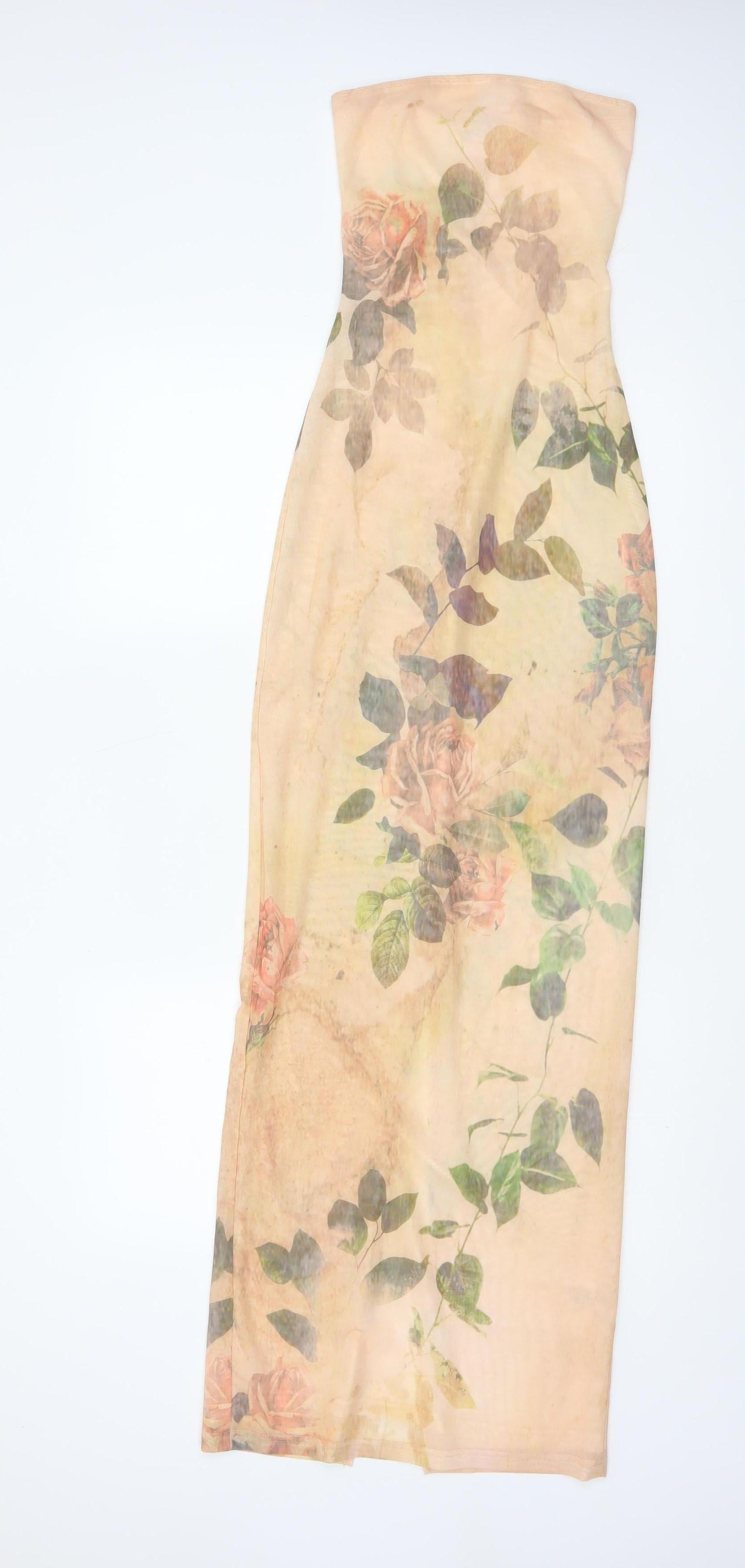 Mars The Label Women Beige Floral UK 4 Strapless Maxi Bodycon Dress