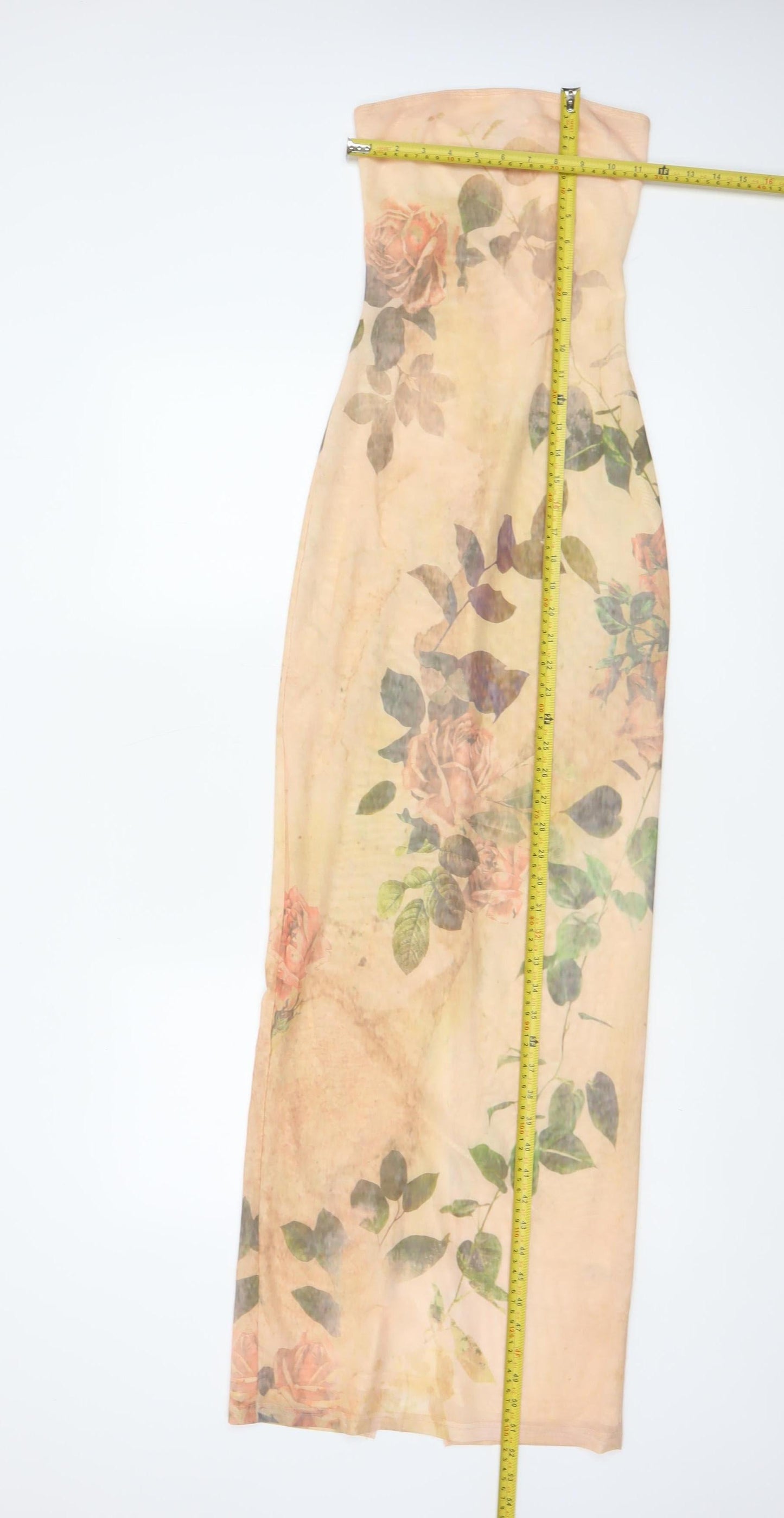 Mars The Label Women Beige Floral UK 4 Strapless Maxi Bodycon Dress