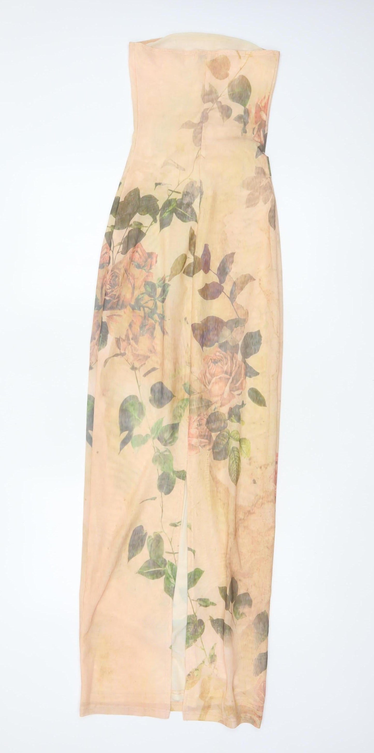 Mars The Label Women Beige Floral UK 4 Strapless Maxi Bodycon Dress