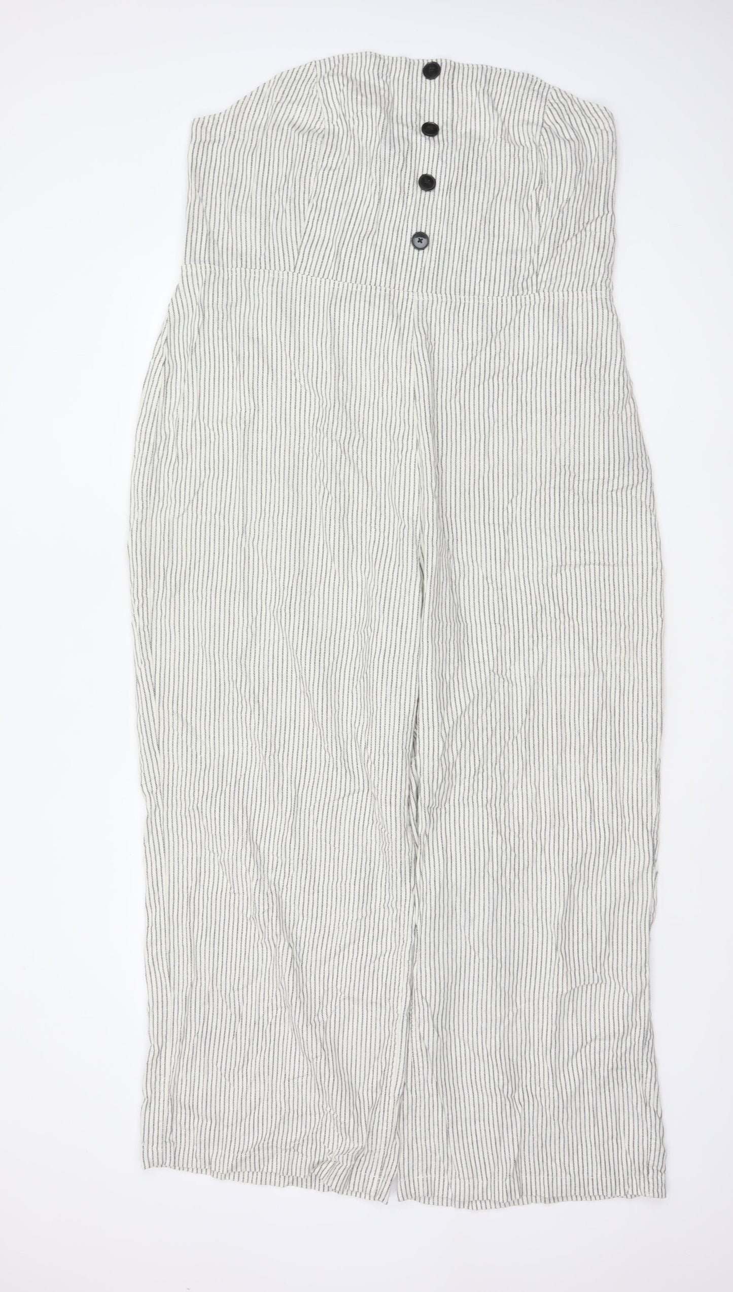 Next Women White Stripe Linen Blend Strapless Wide Leg Jumpsuit UK 22