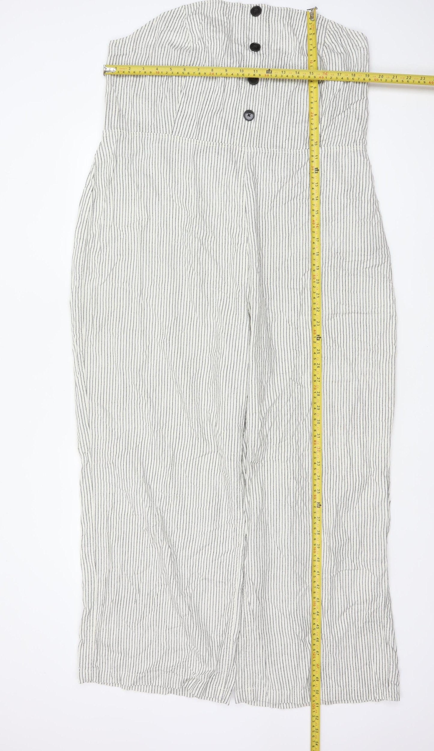 Next Women White Stripe Linen Blend Strapless Wide Leg Jumpsuit UK 22