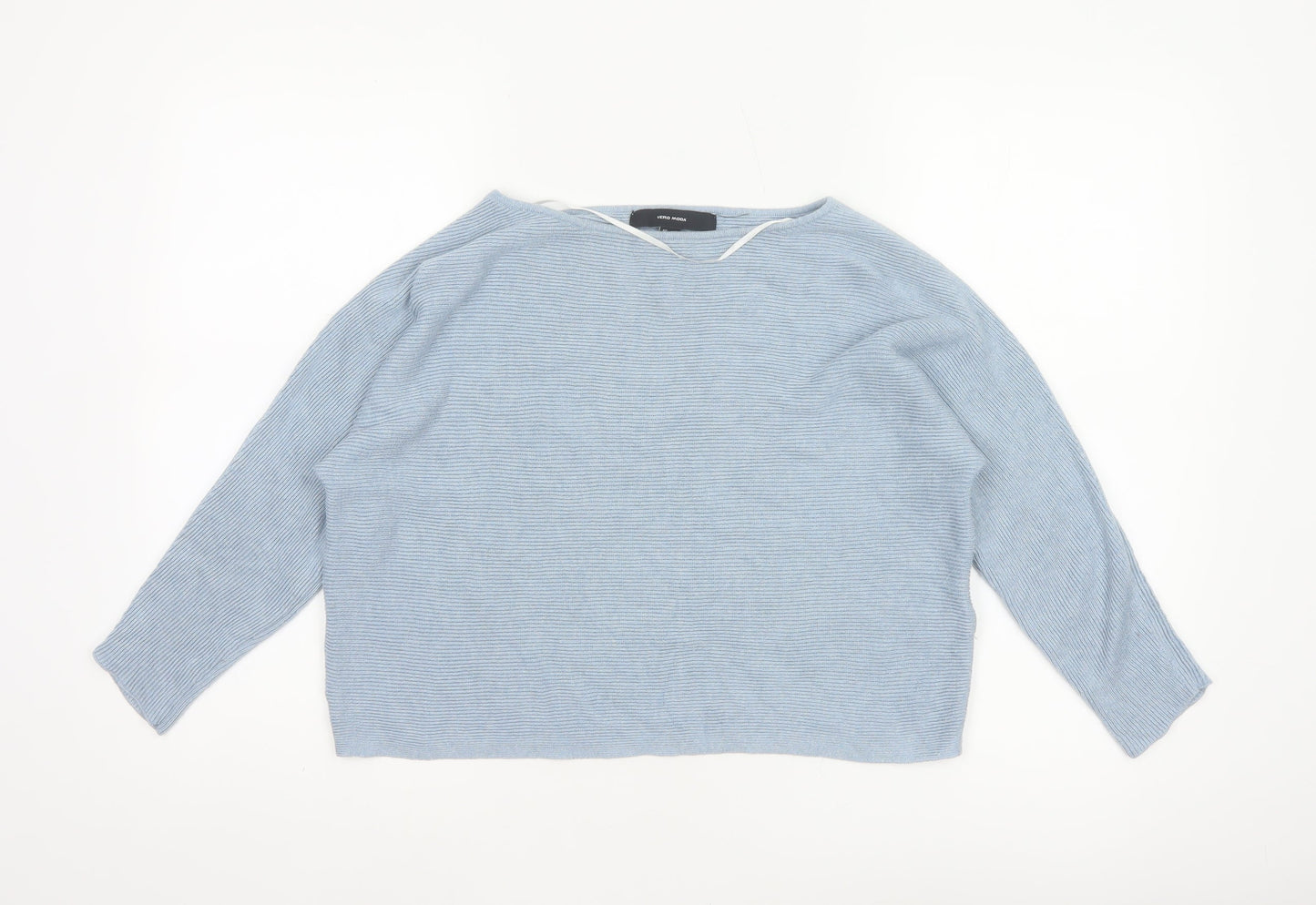 Vero Moda Women Blue S Boat Neck 3/4 Sleeve Fine Knit Pullover Jumper