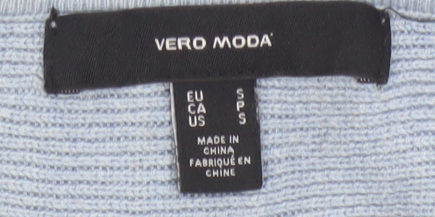 Vero Moda Women Blue S Boat Neck 3/4 Sleeve Fine Knit Pullover Jumper