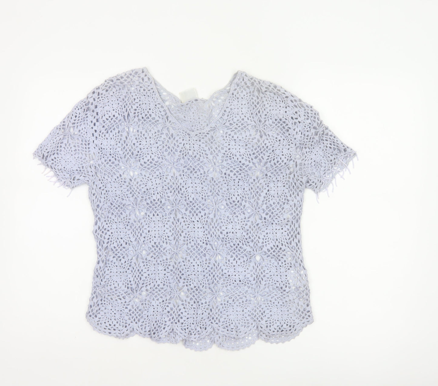 Pure by Together Women Blue UK 14 Cotton Crochet Short Sleeve Blouse