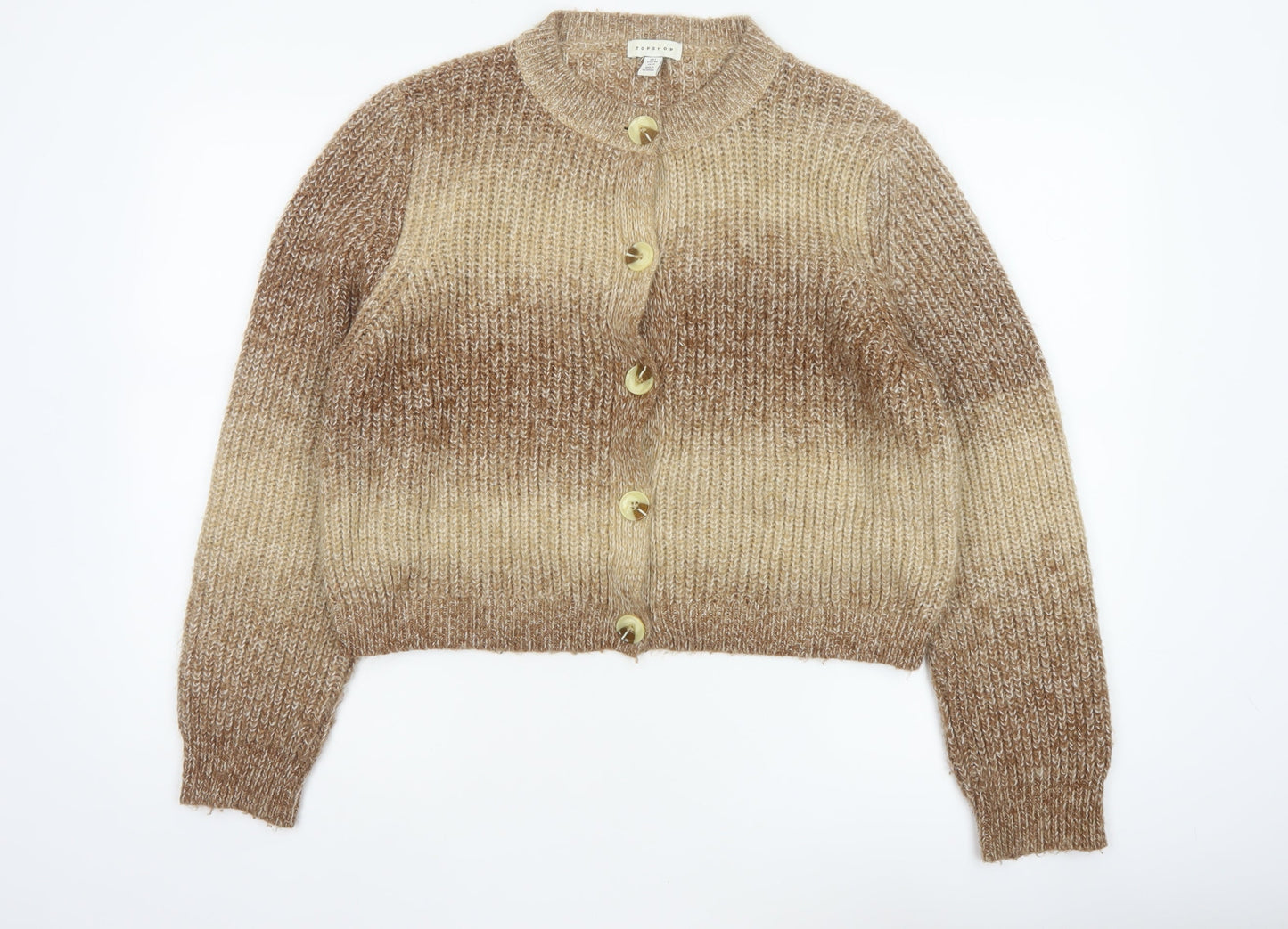 Topshop Women Beige Chunky Knit Button Cardigan Size L