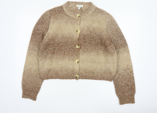 Topshop Women Beige Chunky Knit Button Cardigan Size L