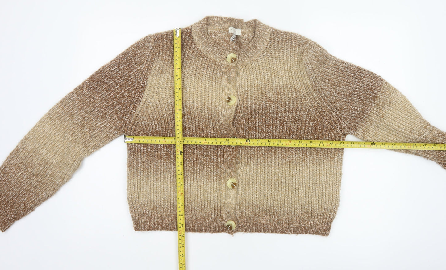 Topshop Women Beige Chunky Knit Button Cardigan Size L