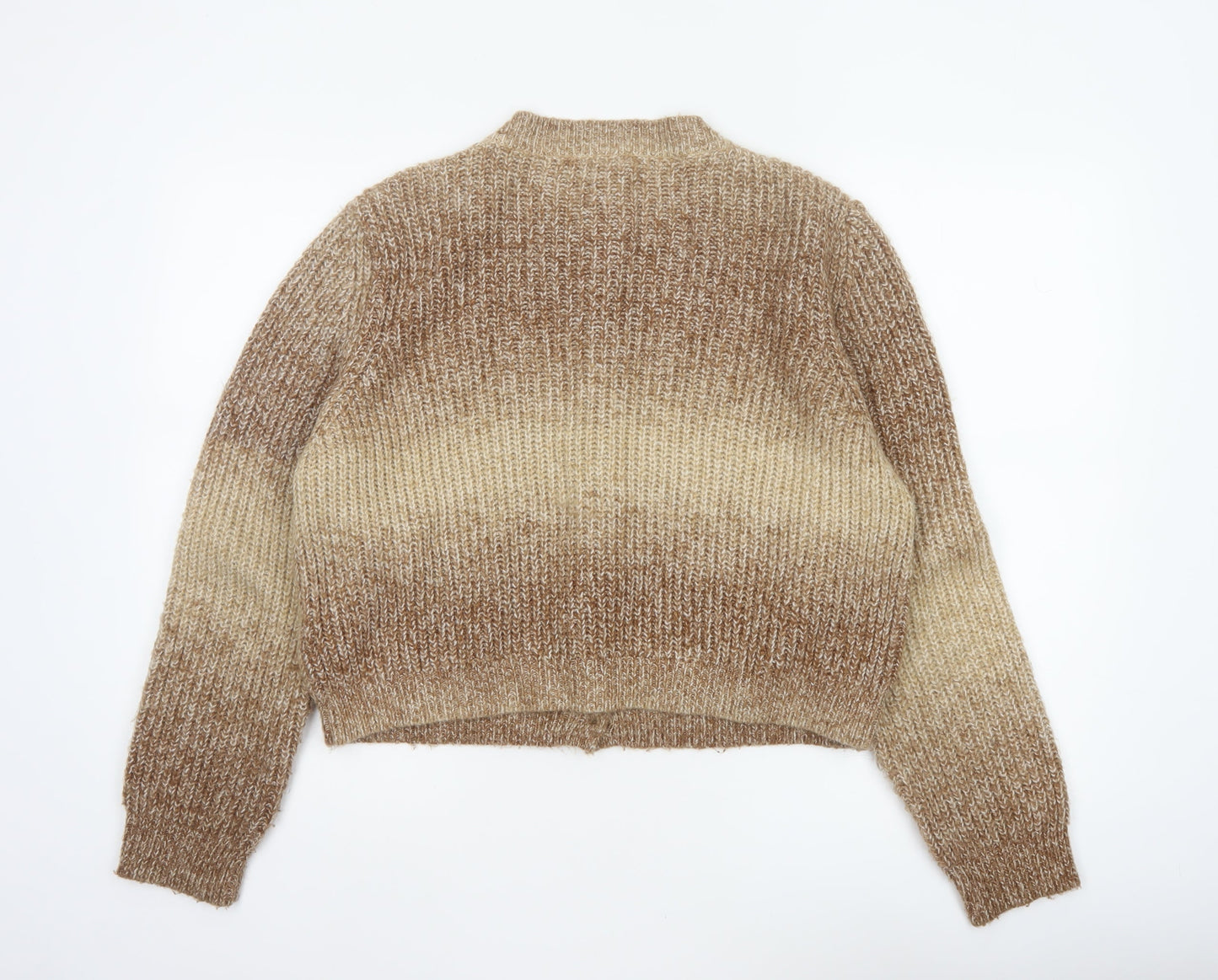 Topshop Women Beige Chunky Knit Button Cardigan Size L