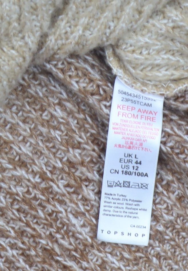 Topshop Women Beige Chunky Knit Button Cardigan Size L